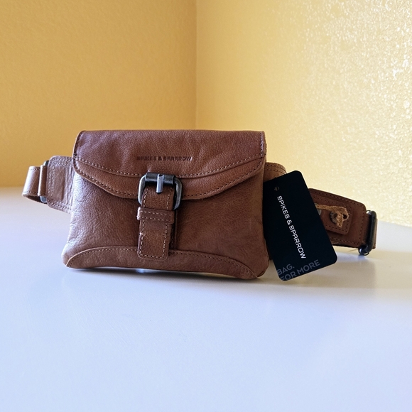 SPIKES & SPARROW Genuine Leather Front Pocket Big Waist Belt Bag Fanny Pack Tan - Picture 1 of 16